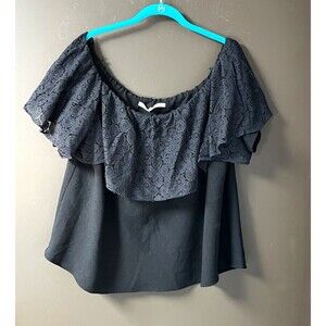 RACHEL Rachel Roy Black Lace Off Shoulder Ruffle Blouse Women’s Plus Size 2X
